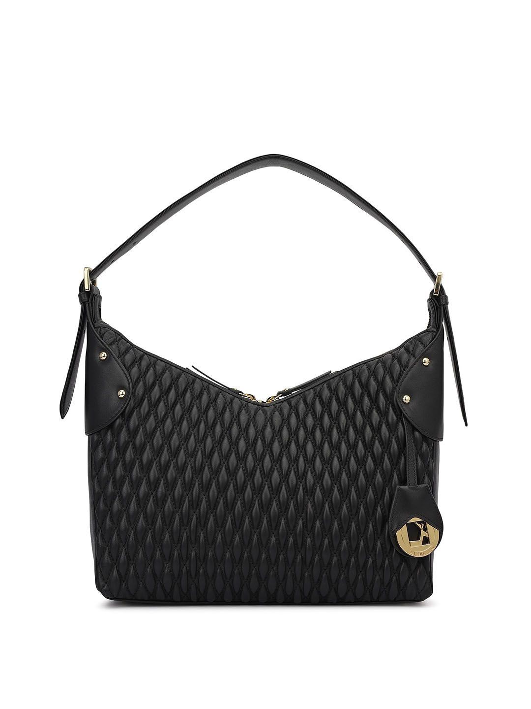 Leather Structured Shoulder Bag with Quilted Da Milano Textured Leather Structured Shoulder Bag with Quilted