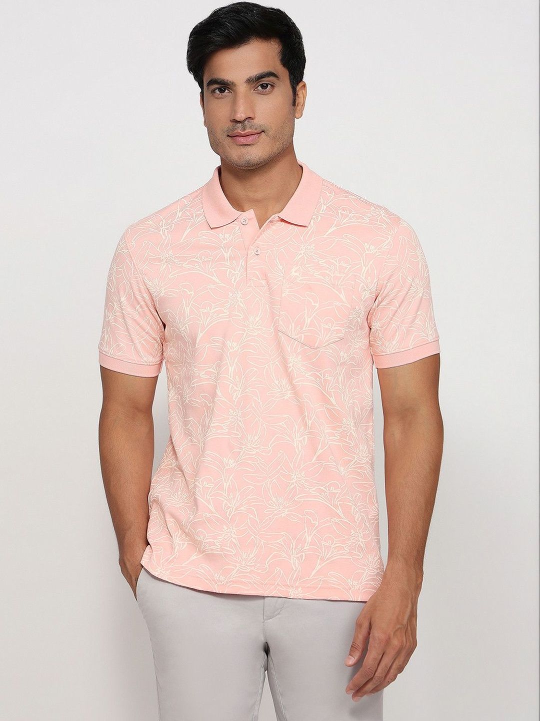 Parx Parx Men Floral Printed Polo Collar Pure Cotton Pockets T-shirt