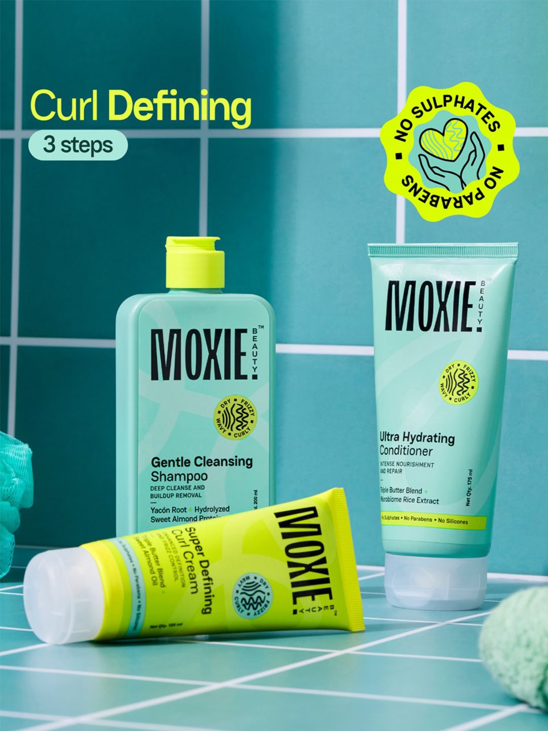 Just-The-Essentials Curly Trio MOXIE BEAUTY Just-The-Essentials Curly Trio - Shampoo + Conditioner + Curl Cream