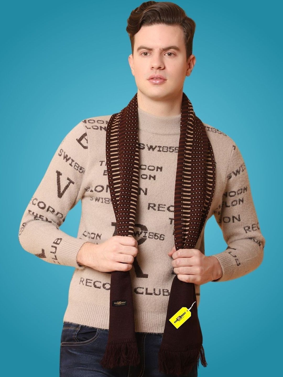 Pick Ur Needs Men Patterned Merino Wool Mufflers