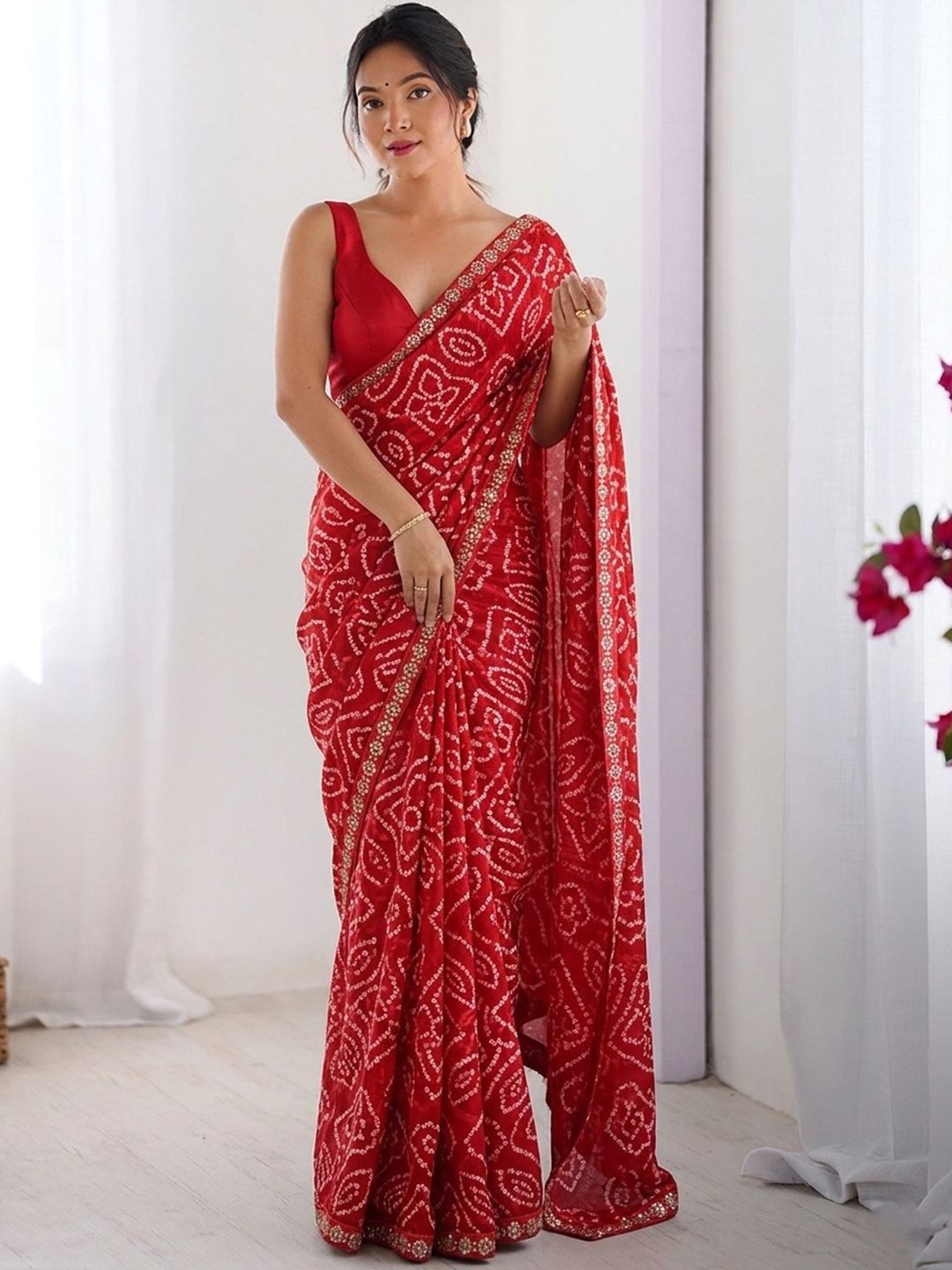 Anouk Mirage Bandhani Embroidered Poly Georgette Designer Bandhani Saree