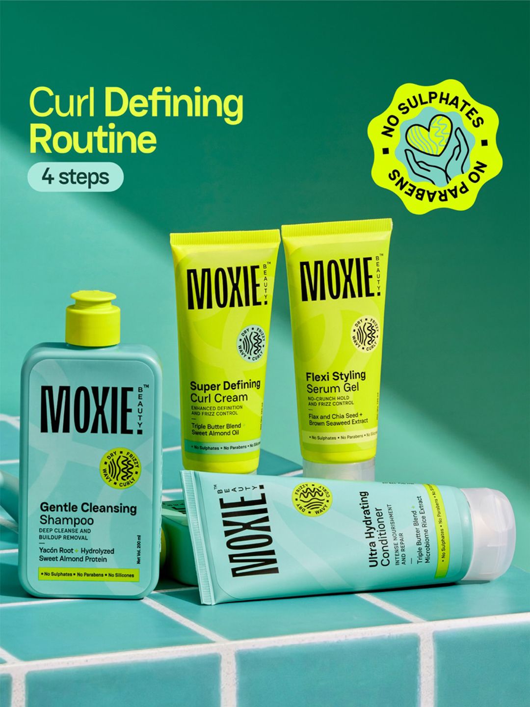 Curly Hair Routine Set MOXIE BEAUTY Curly Routine - Shampoo + Conditioner + Curl Cream + Styling Serum Gel