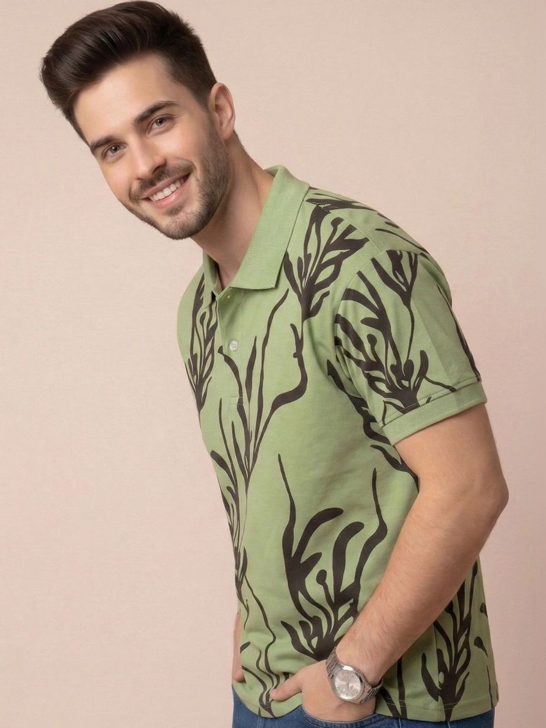 ALWAYS SHINE Men Printed Polo Collar Tropical T-shirt