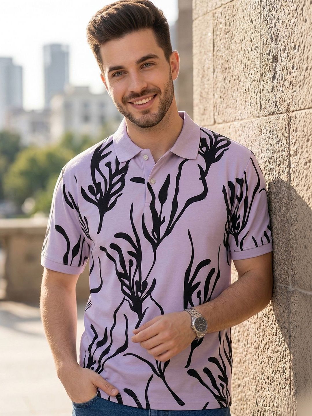 ALWAYS SHINE Men Printed Polo Collar T-shirt