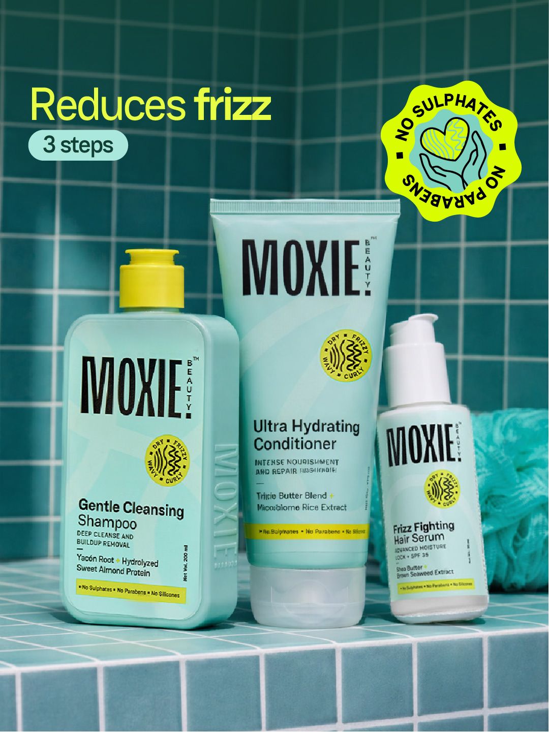 Ditch-The-Frizz Trio MOXIE BEAUTY Ditch-The-Frizz Trio - Shampoo + Conditioner + Hair Serum for Dry-Frizzy Hair