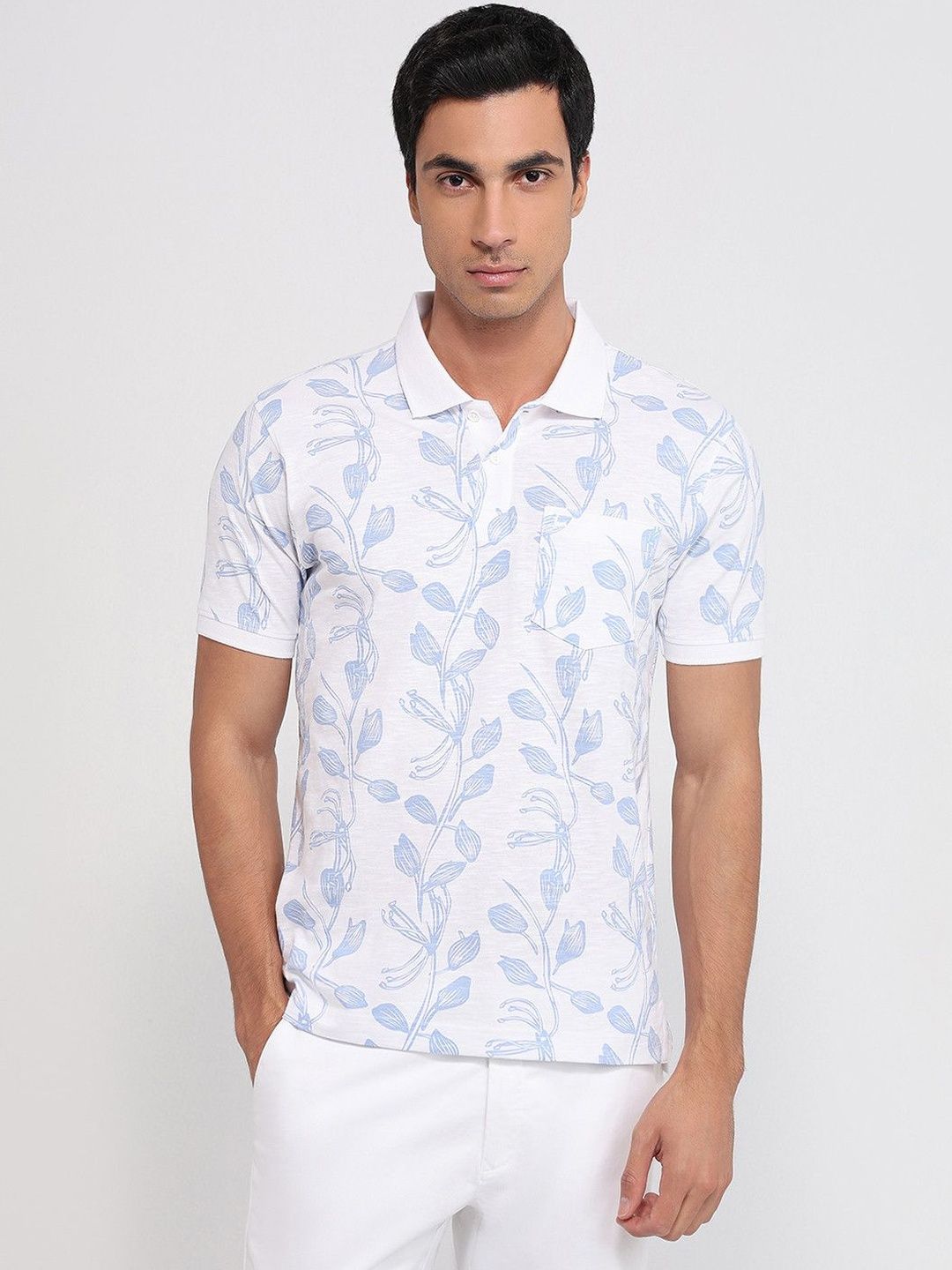 Parx Parx Men Floral Printed Polo Collar Tropical Pure Cotton Pockets T-shirt