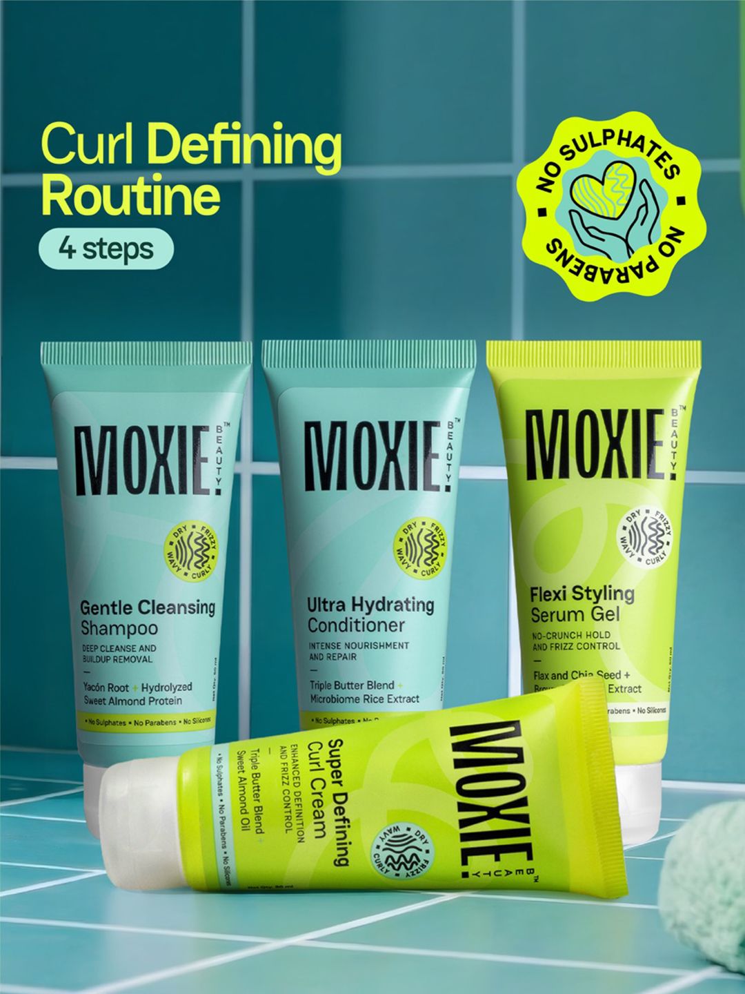 Curly Travel Routine Set MOXIE BEAUTY Curly Travel Routine - Shampoo + Conditioner + Curl Cream + Styling Serum Gel