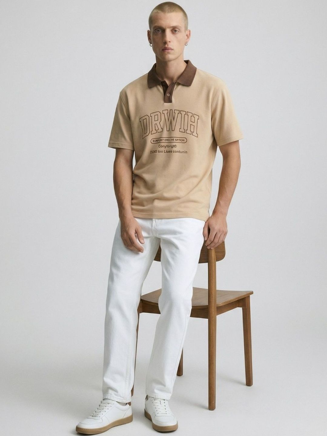 YONGE Men Typography Printed Polo Collar T-shirt