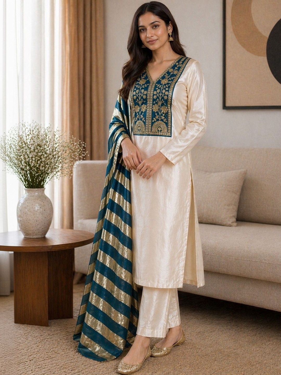 Chandbaali Chandbaali Women Ethnic Motifs Embroidered Regular Thread Work Kurta with Trousers & With Dupatta