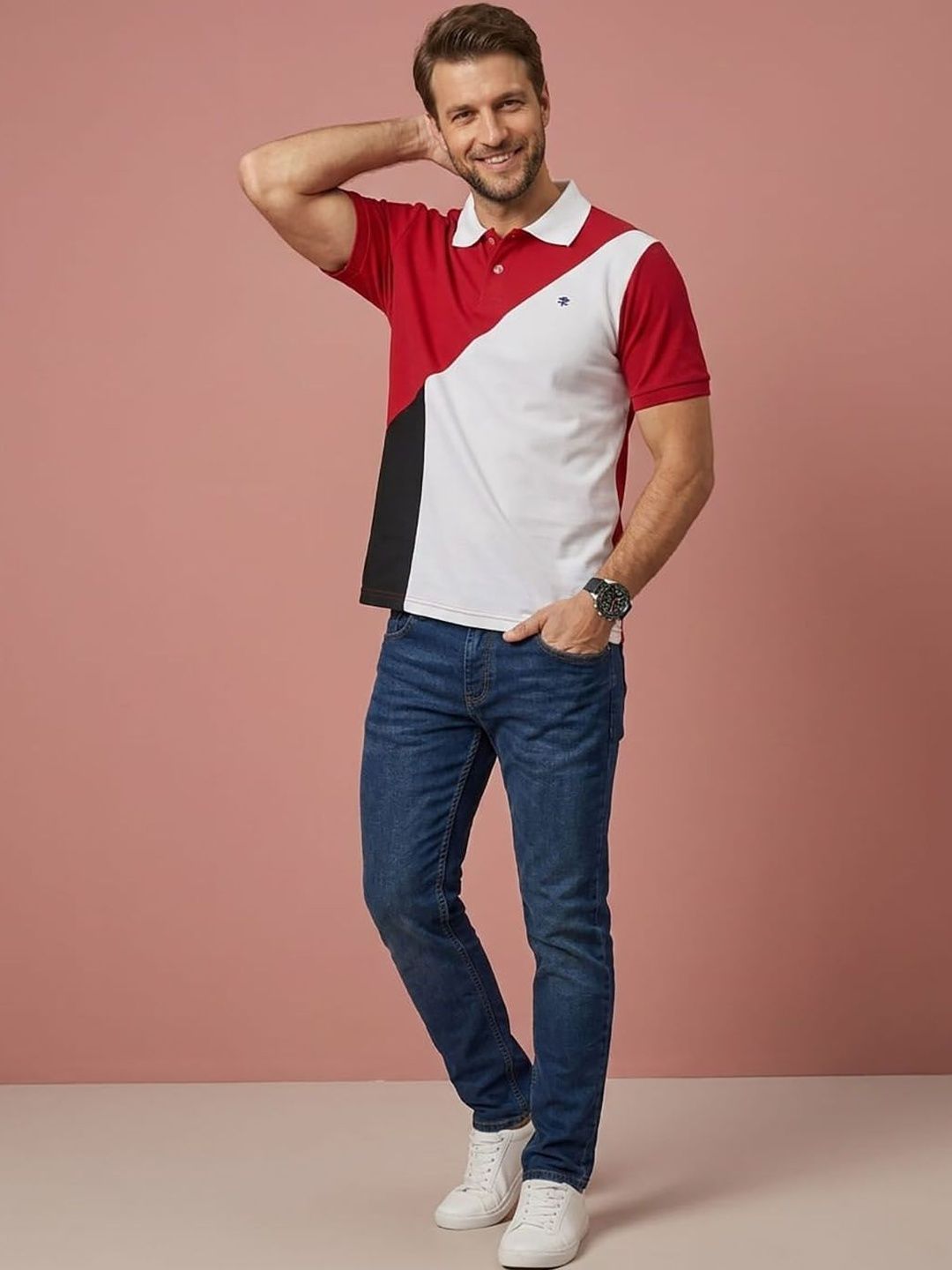SZN Men Colourblocked Polo Collar T-shirt