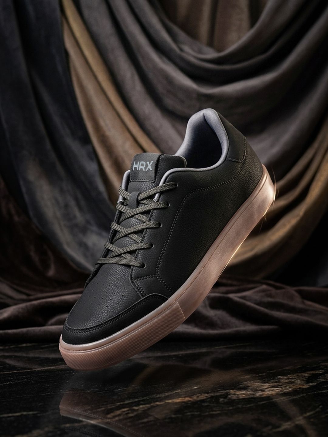 HRX by Hrithik Roshan Men Black Textured Chunky Sole Regular Sneakers