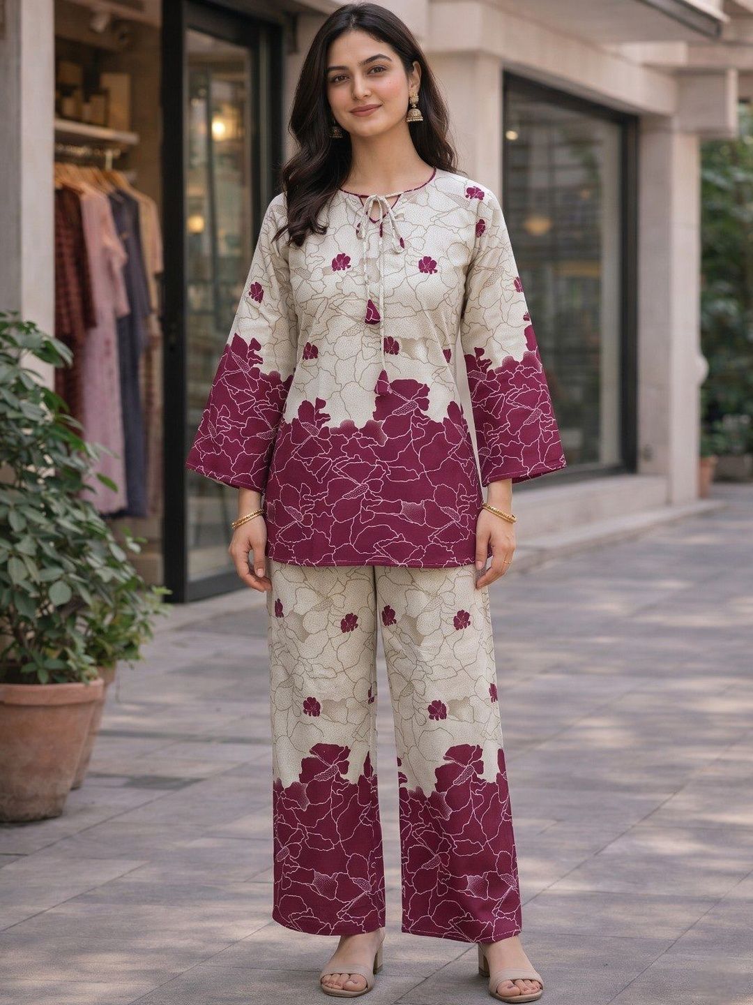 ZIVRAA Floral Printed Tunic with Palazzos