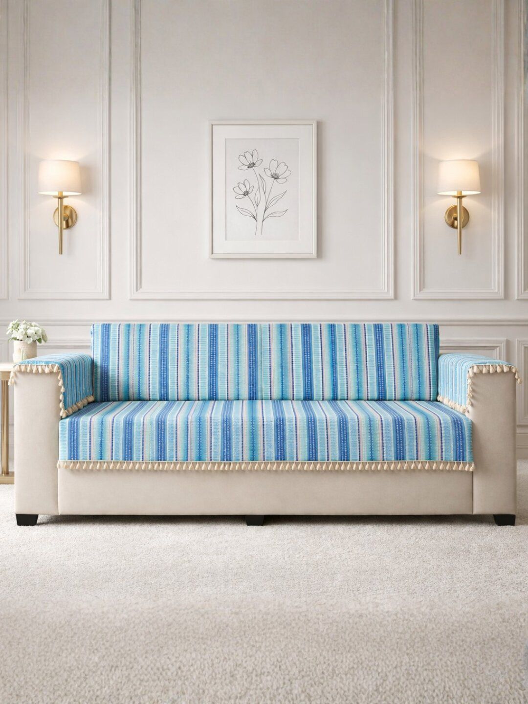 STITCHNEST STITCHNEST 2 Seater Blue & White Woven Seat Cover