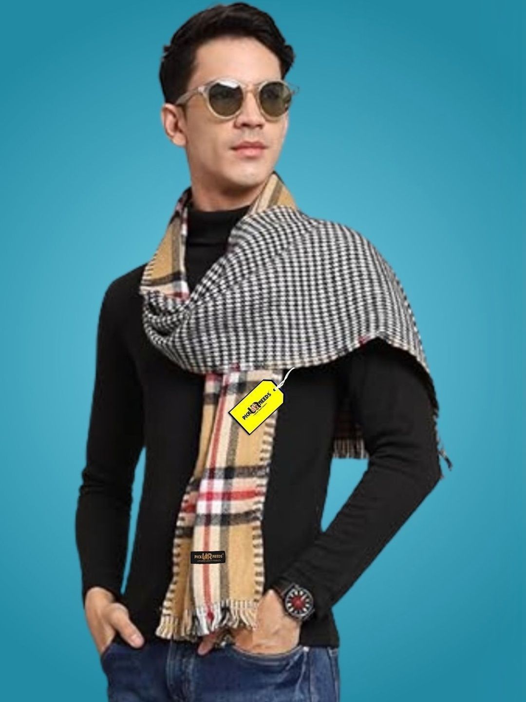 Pick Ur Needs Men Checked Merino Wool Mufflers