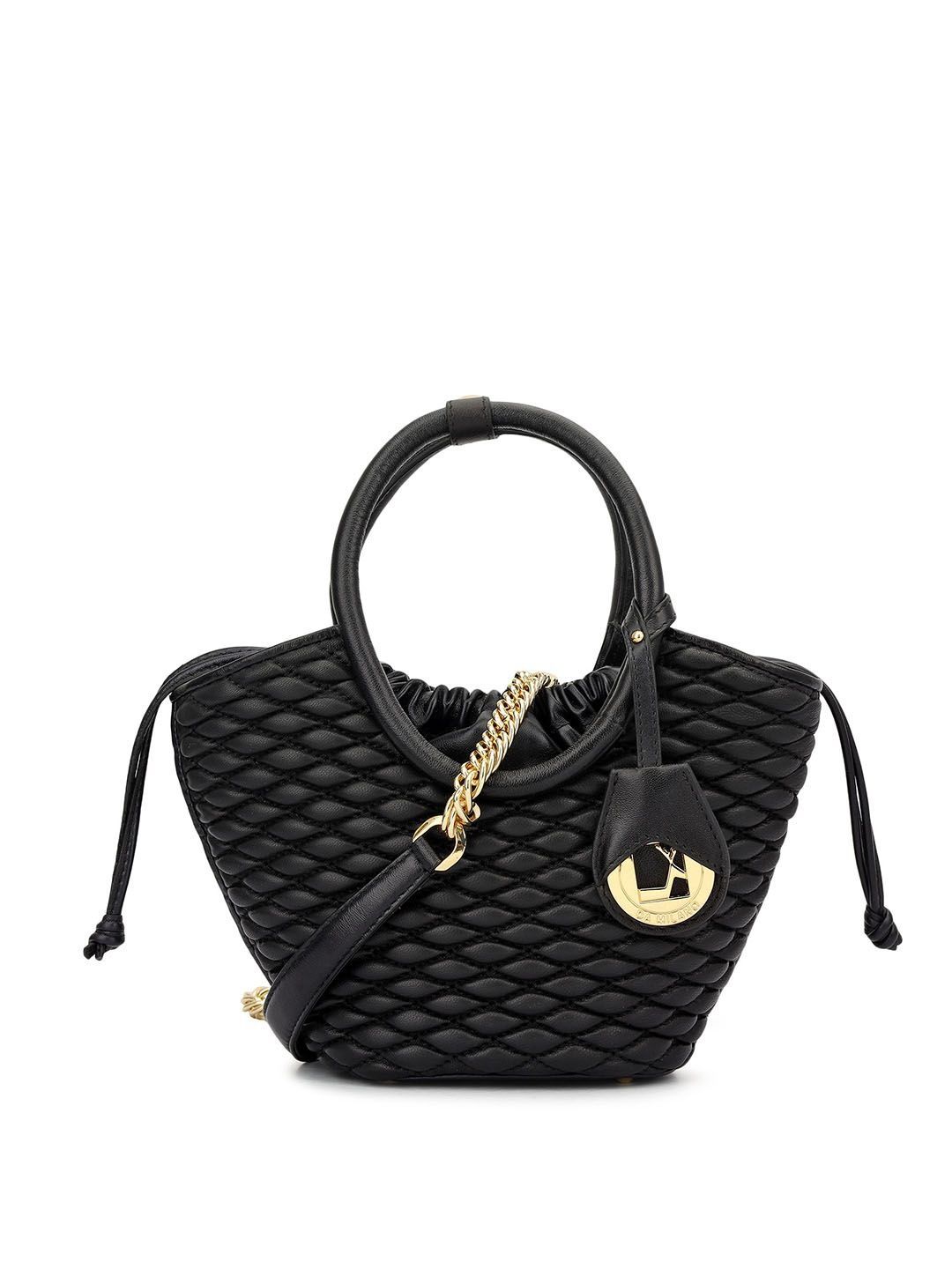 Da Milano Da Milano Textured Leather Bucket Handheld Bag with Quilted