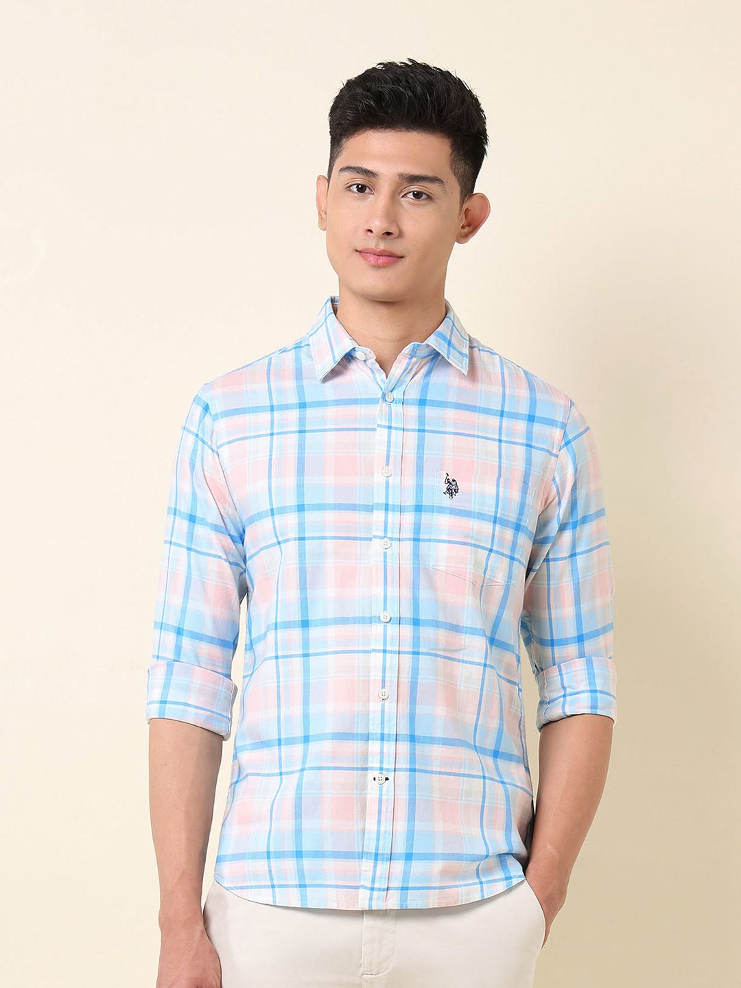 U.S. Polo Assn. Tailored Fit Checked Pure Cotton Casual Shirt