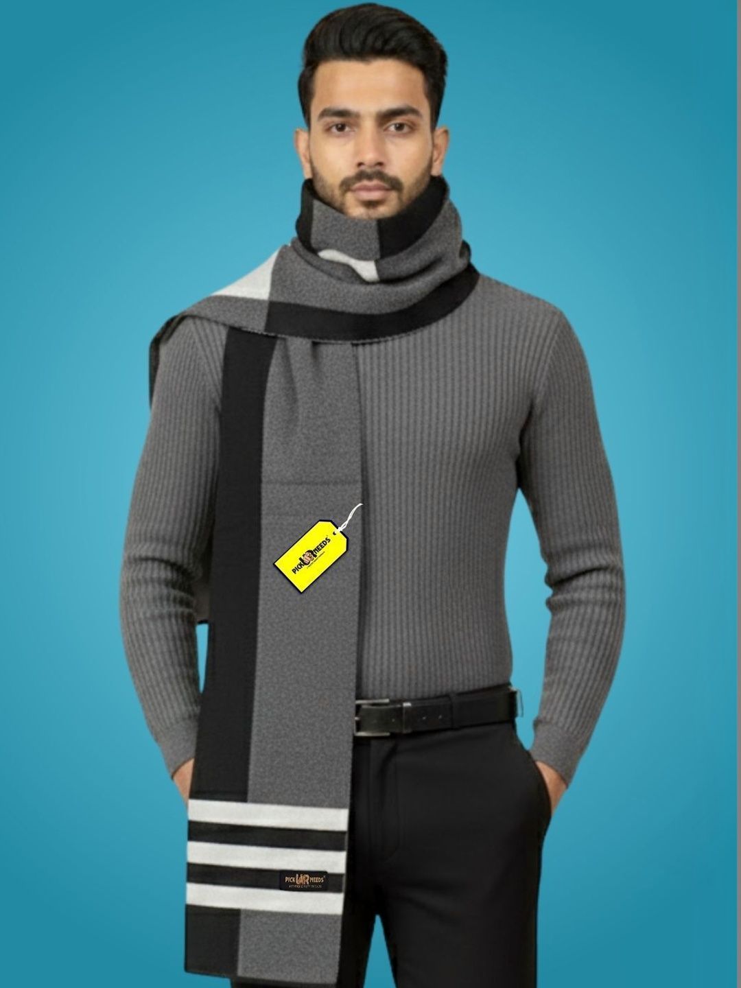 Pick Ur Needs Men Striped Merino Wool Mufflers