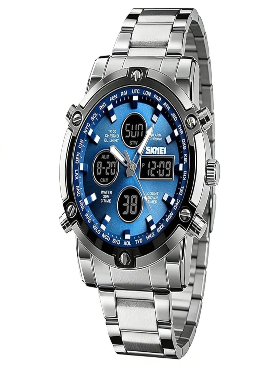 Skmei Skmei Men Dial & Stainless Steel Bracelet Style Straps Analogue and Digital Chronograph Watch 1389BU