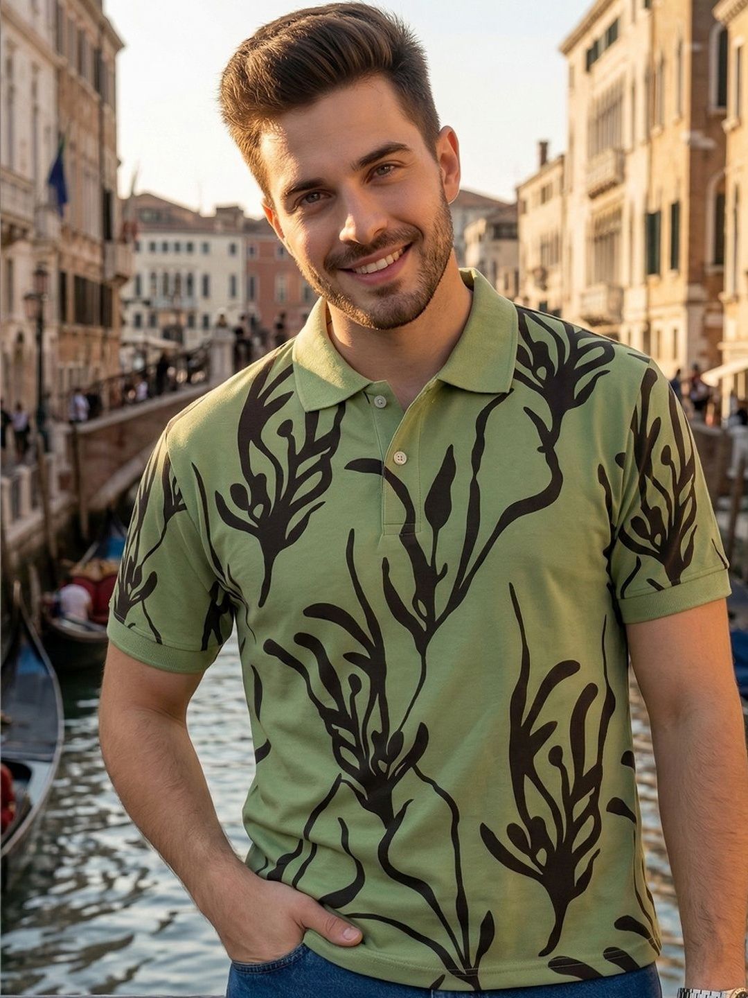 ALWAYS SHINE Men Printed Polo Collar T-shirt