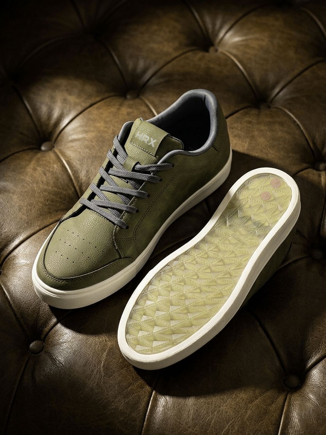 HRX by Hrithik Roshan Men Olive Suede Finish Regular Sneakers