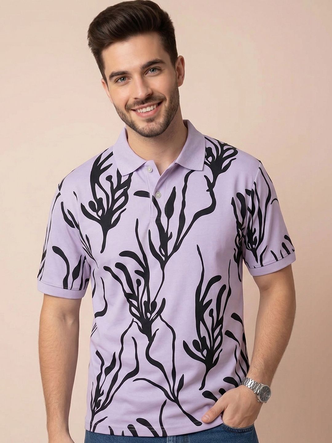 ALWAYS SHINE Men Printed Polo Collar T-shirt