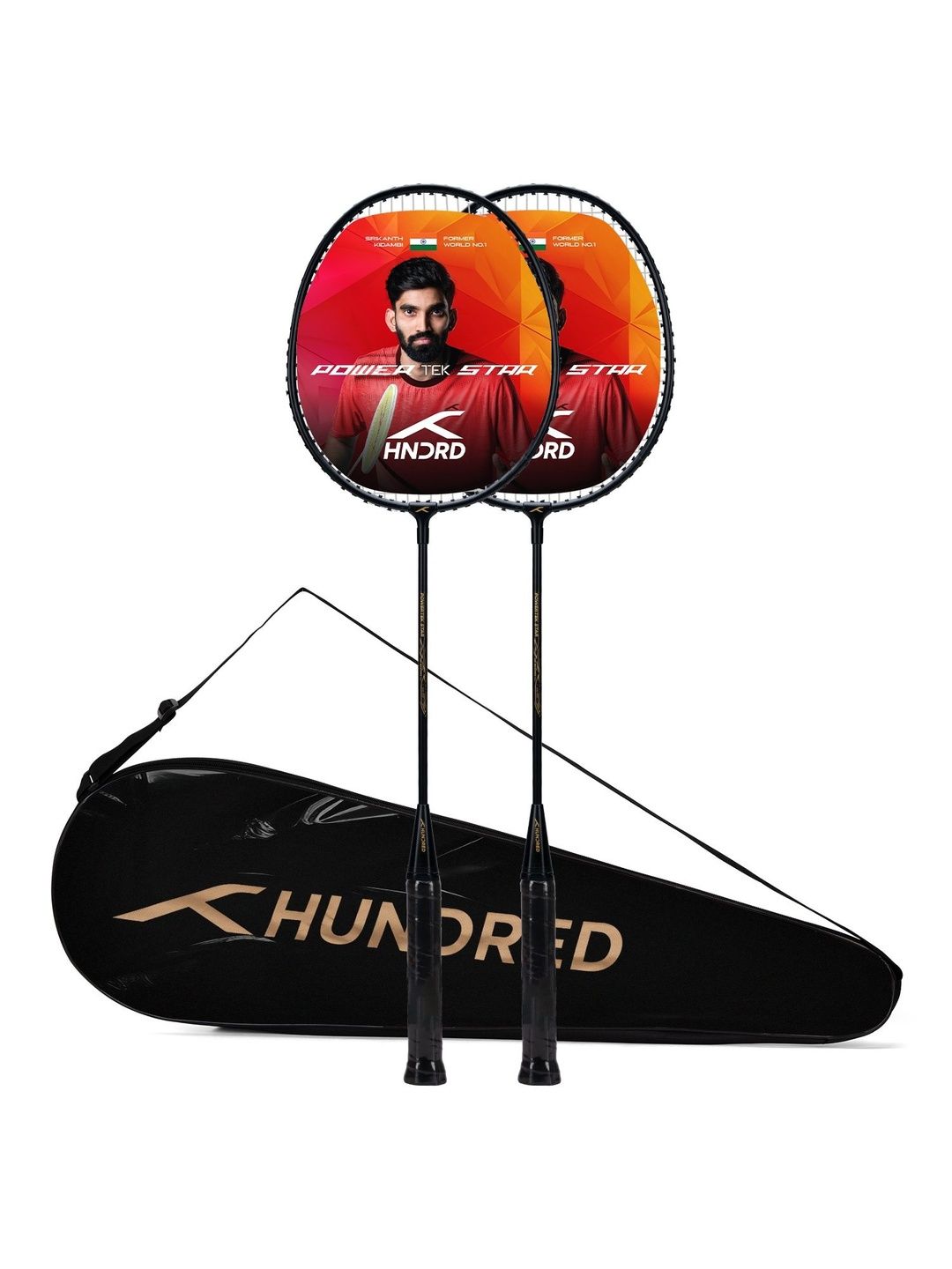 Hundred Set Of 2 Powertek Star Badminton Racket With Full Cover