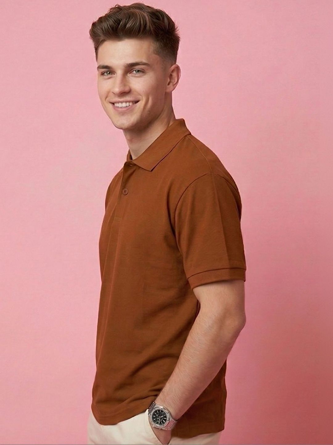 ALWAYS SHINE Men Polo Collar Pockets T-shirt
