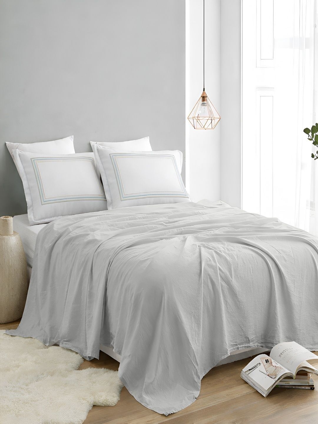 Sangria Sangria Grey Pure Cotton Soft Feel 350 TC Super King Superfine Bedsheets