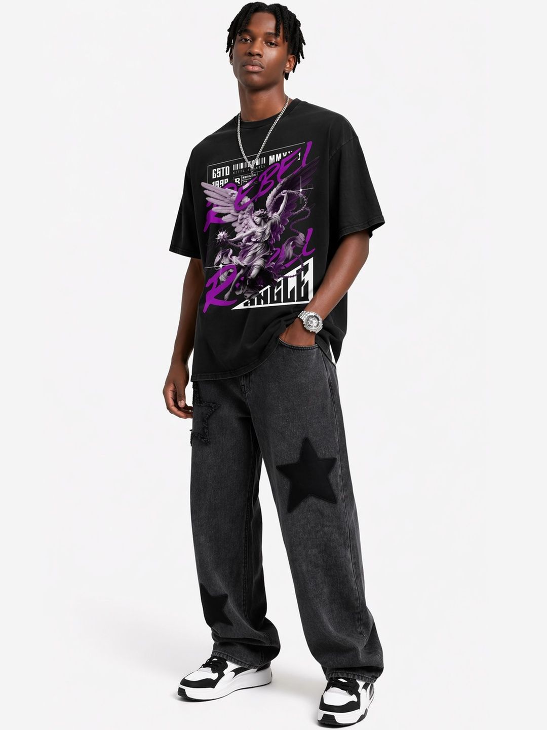SELEKT Men Graphic Printed Round Neck Cotton Oversized T-shirt
