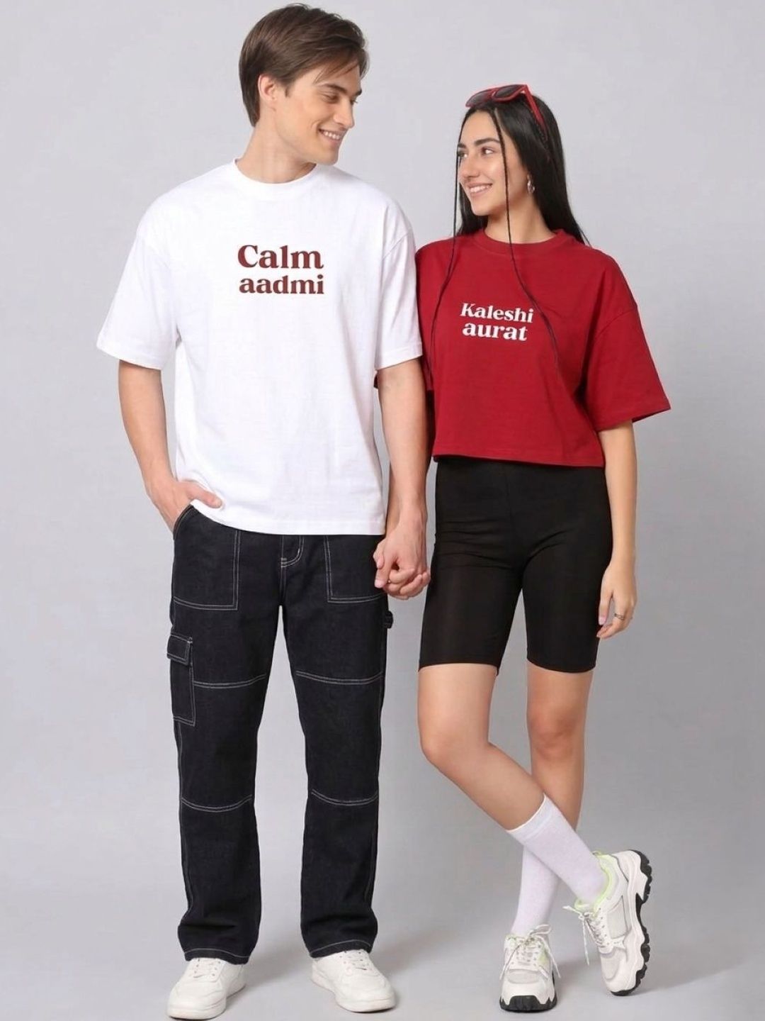 Besick Unisex Typography Printed Round Neck Drop-Shoulder Sleeves Cotton Oversized T-shirt