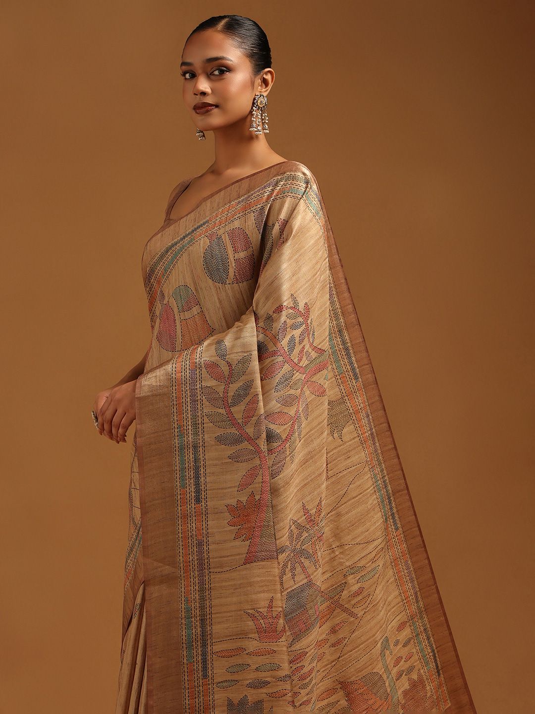 Soch Soch Ethnic Motifs Embroidered Silk Blend Tussar Saree