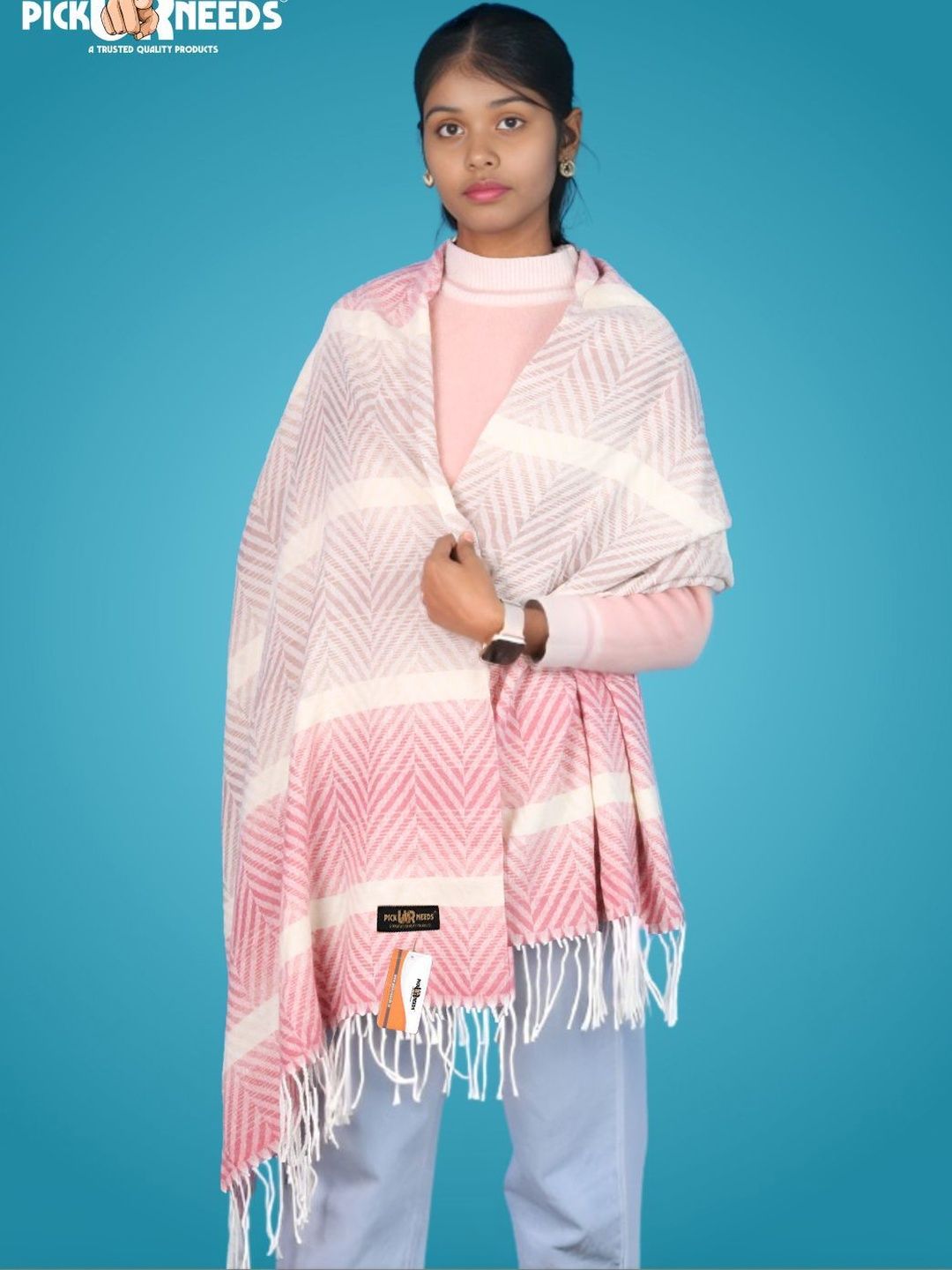 Pick Ur Needs Women Checked Woven Design Shawl
