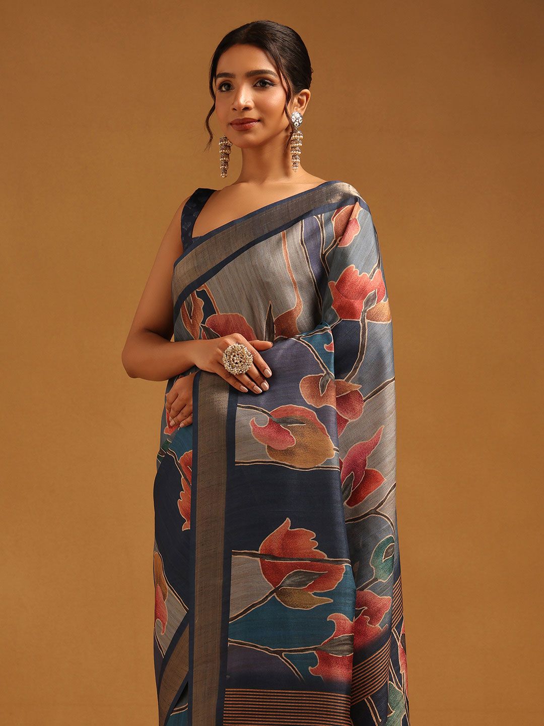 Soch Soch Floral Woven Design Zari Silk Blend Tussar Saree