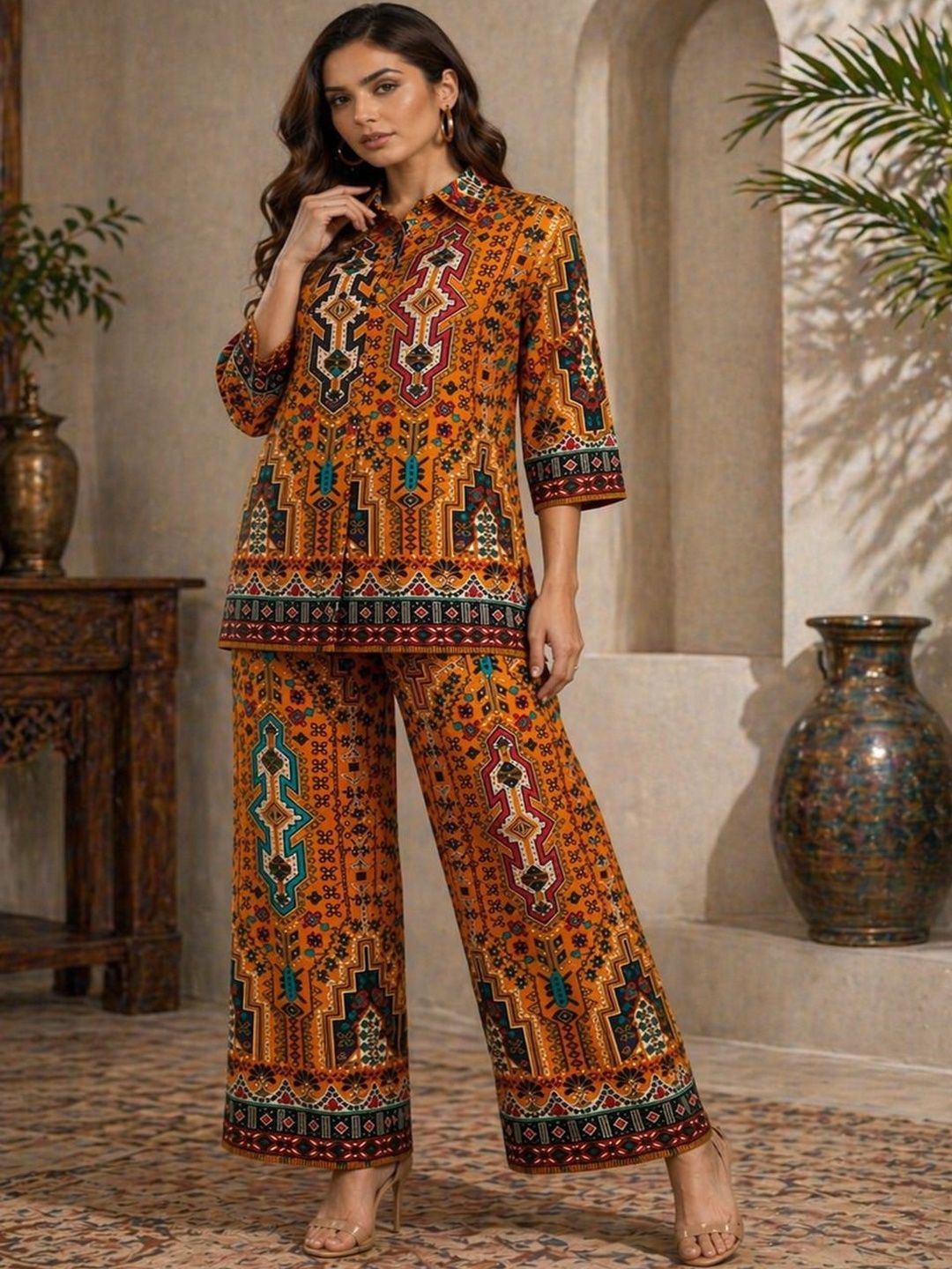 THE HOUSE OF THREADS Pastels Printed Tunic with Palazzos