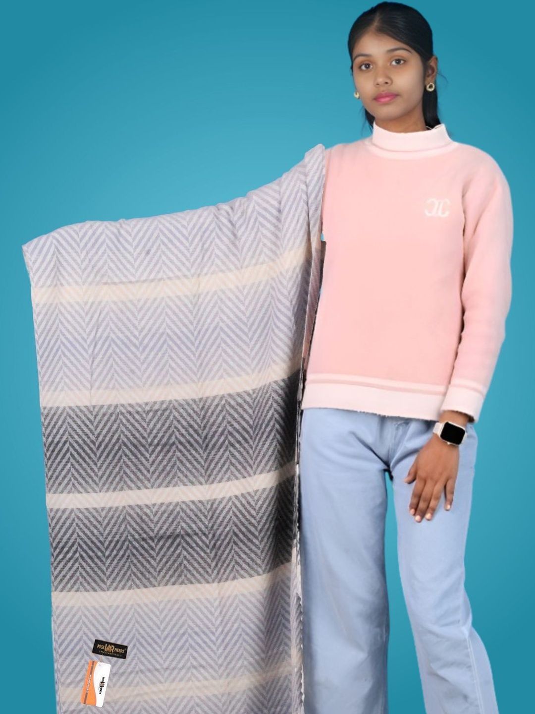 Pick Ur Needs Women Checked Woven Design Shawl