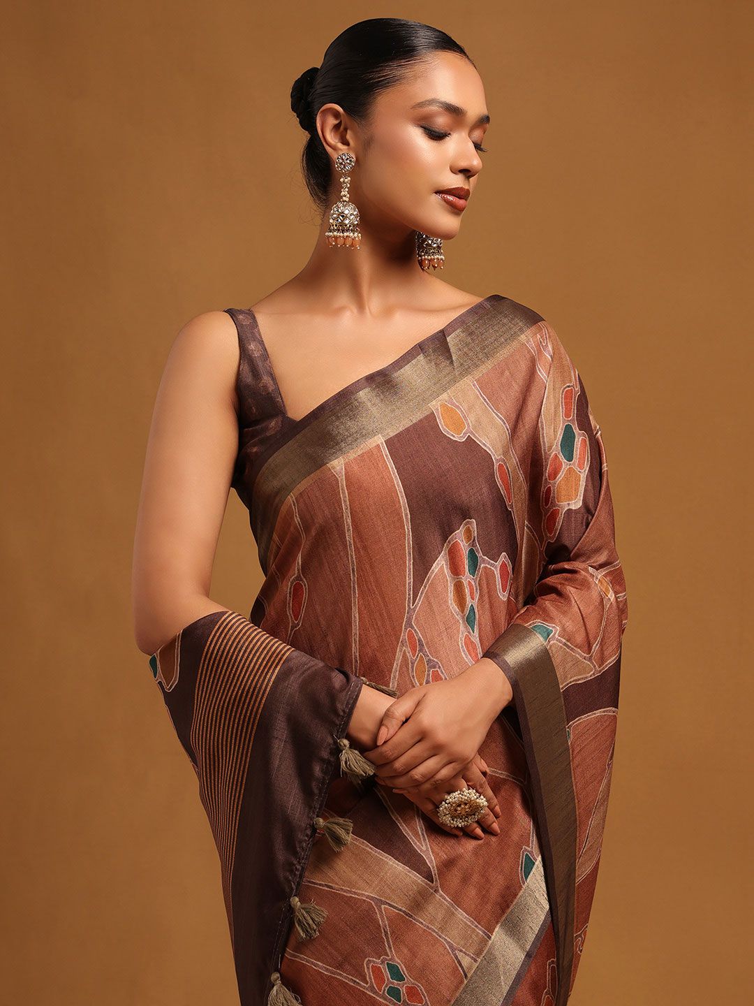 Soch Soch Abstract Woven Design Zari Silk Blend Tussar Saree
