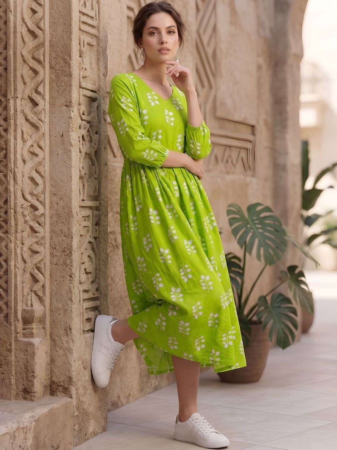 KEIYONA Floral Print Fit & Flare Midi Dress