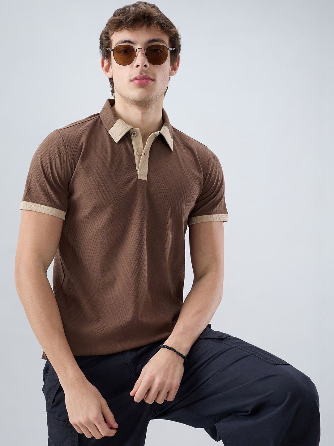 VASTRADO Men Polo Collar Pockets Slim Fit T-shirt