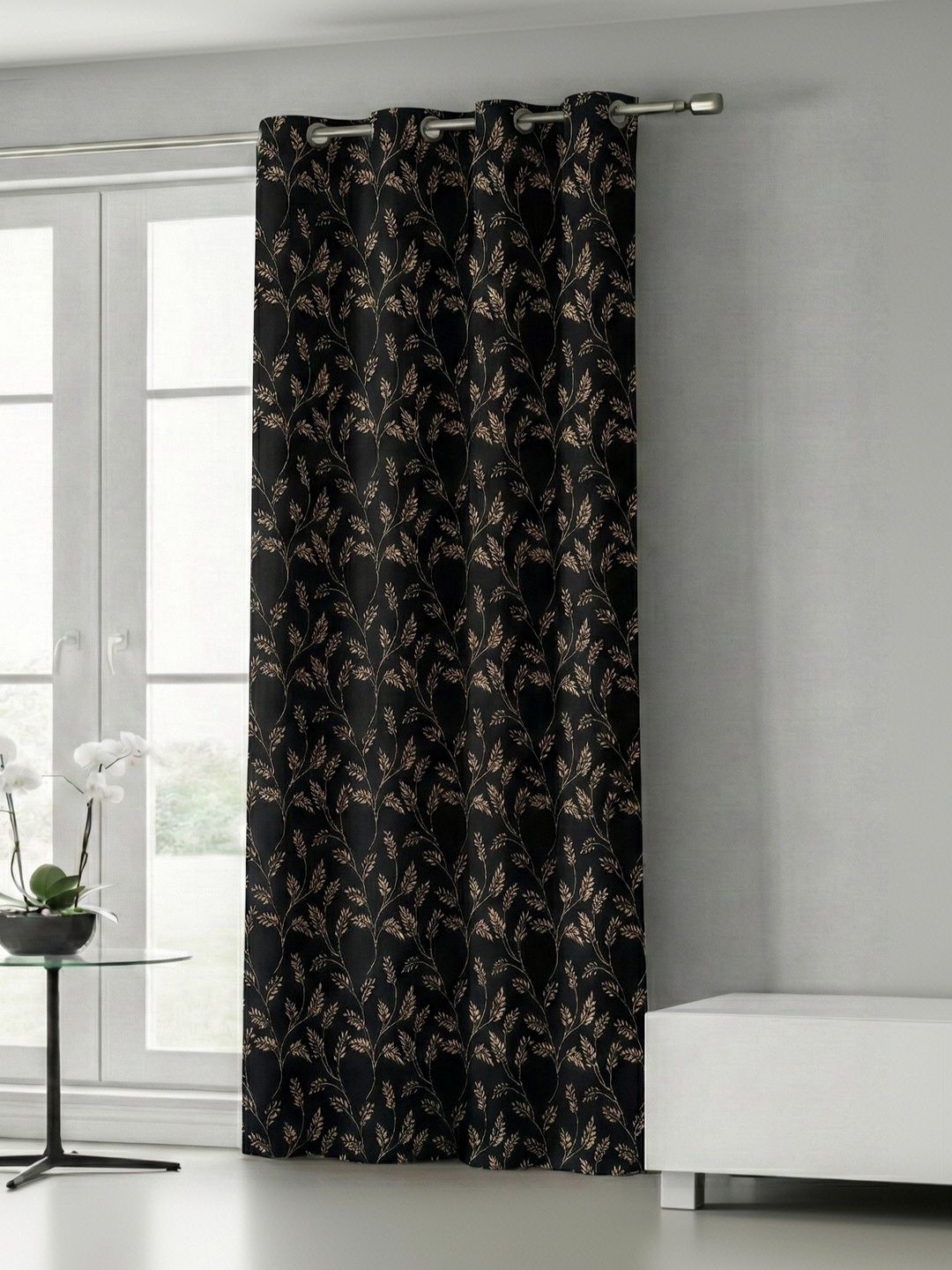 Home Spark Black Floral Black Out Window Curtain