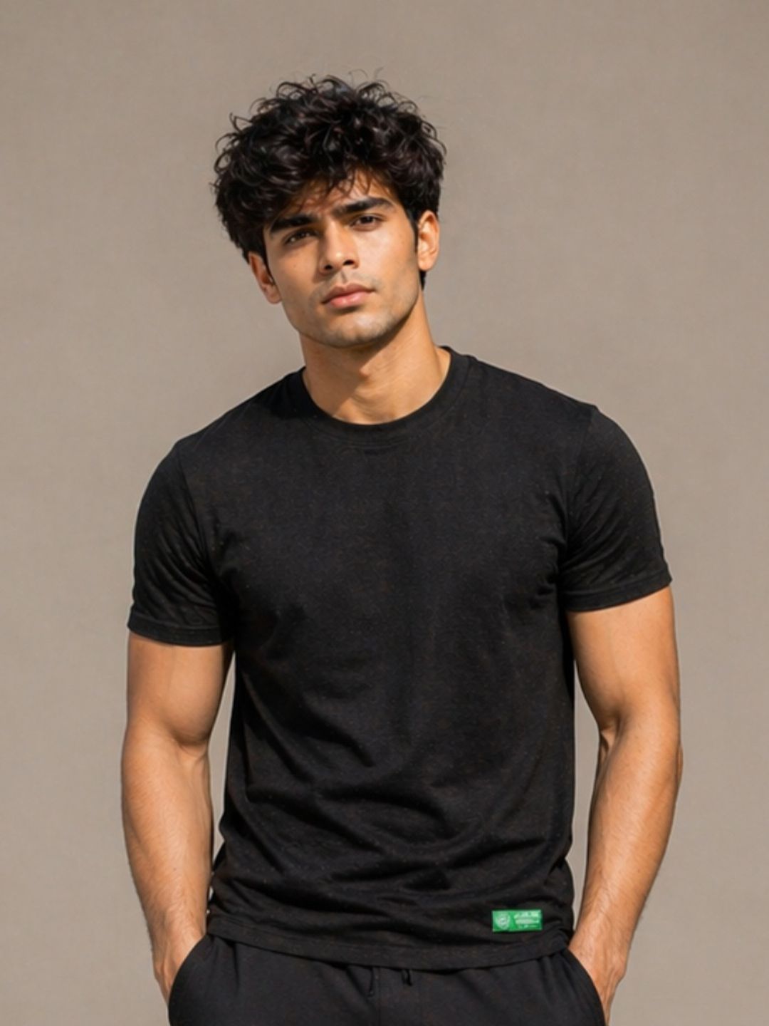 Cannabie Men Solid Round Neck Regular Fit Hemp T-shirt