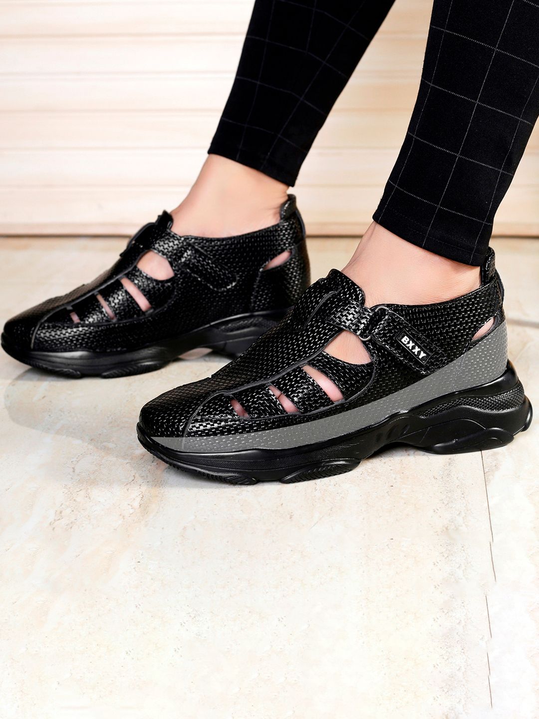 Bxxy Men 3 Inch Hidden Elevator Height Increasing Casual Velcro Sandals