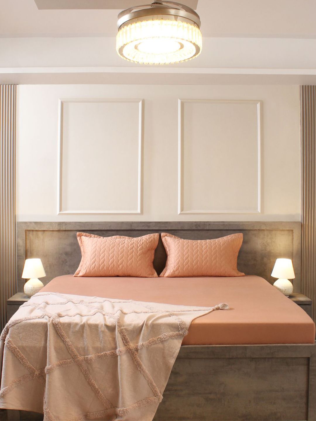 House of Owlet House of Owlet Pale Apricot 300TC Solids Rectangle Set of 2 Quilted Pillow Covers