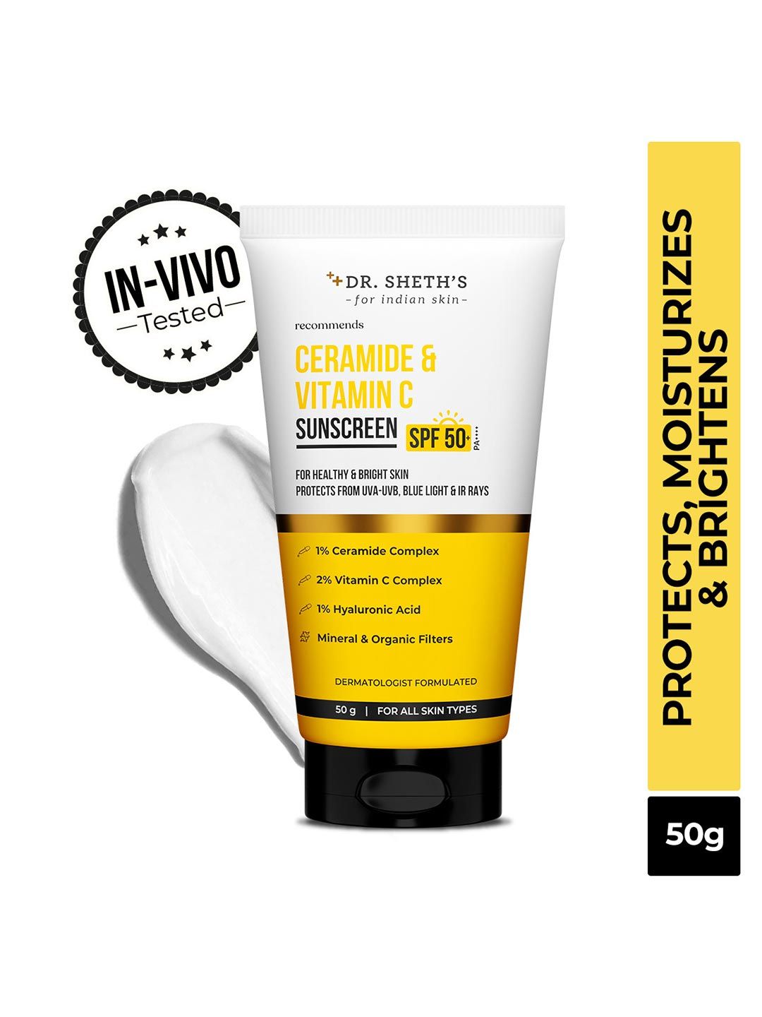 DR. SHETHS DR. SHETHS Ceramide & Vitamin C SPF 50+ Sunscreen  In-Vivo Tested 50 g