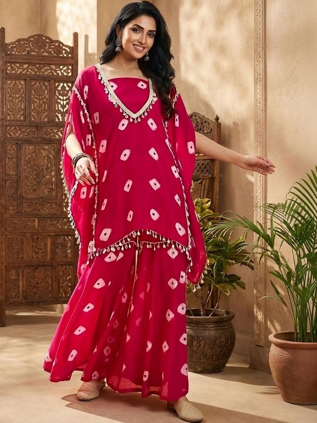 BAMSOM WEAR BAMSOM WEAR Women Ethnic Motifs Printed Regular Thread Work Kurta with Palazzos