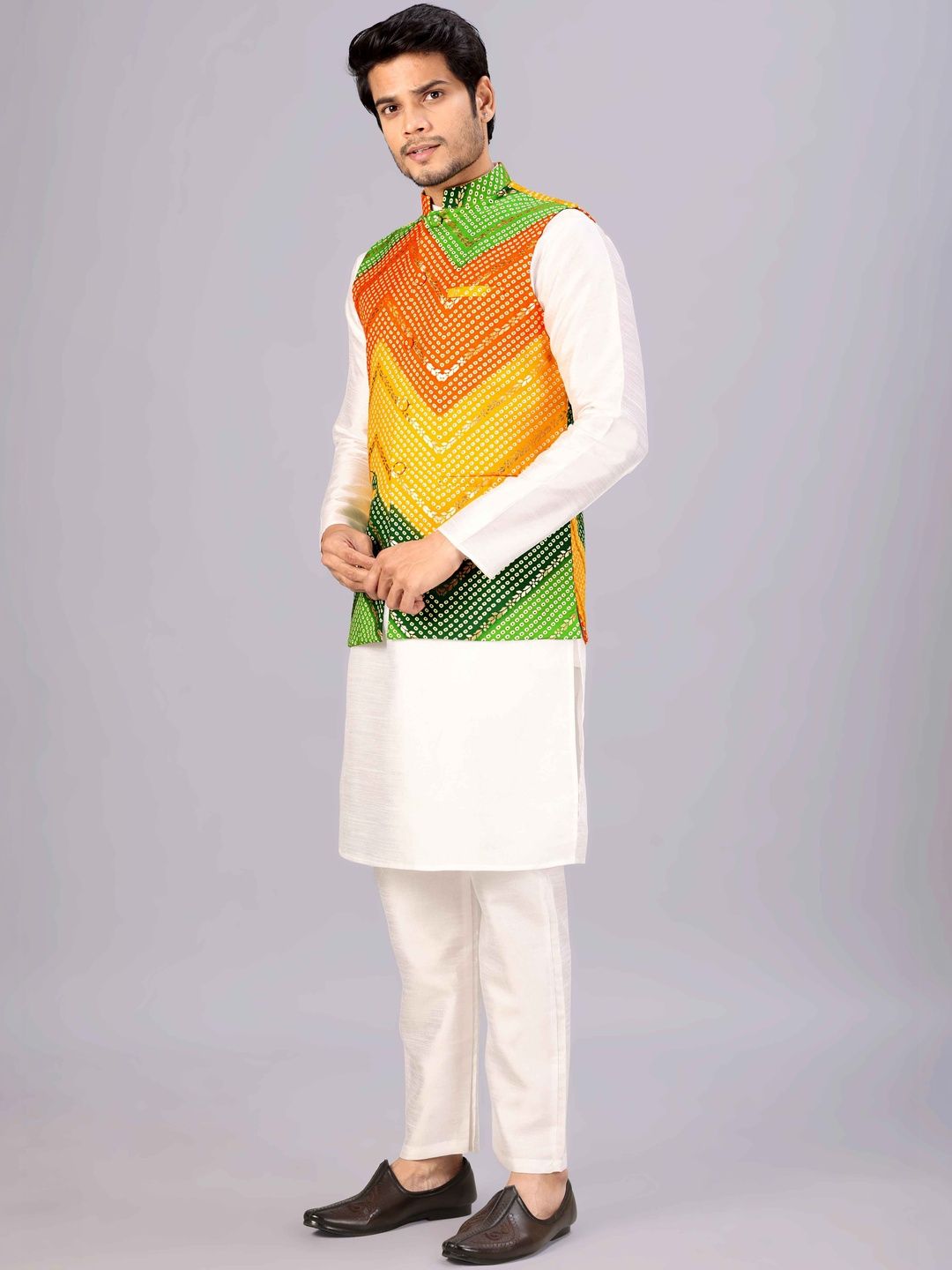 MODERN MUGHALS Printed Mandarin Collar Nehru Jacket