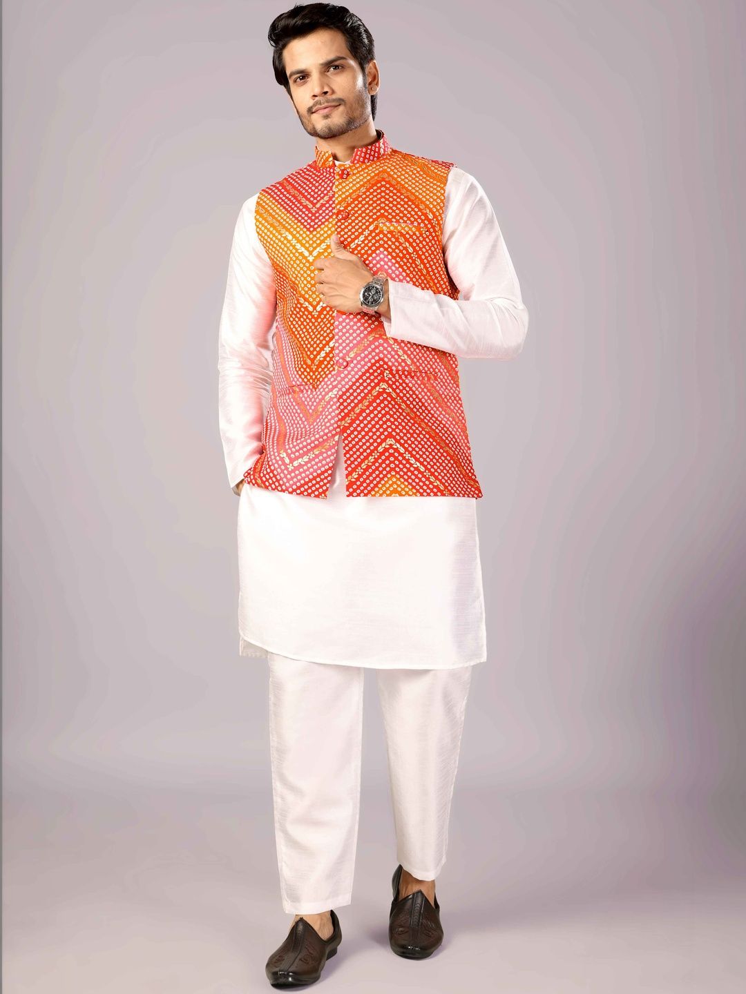 MODERN MUGHALS Printed Mandarin Collar Nehru Jacket
