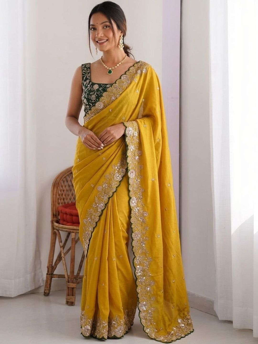 Sangria Embellished Embroidered Sarees With Unstitched Blouse Piece