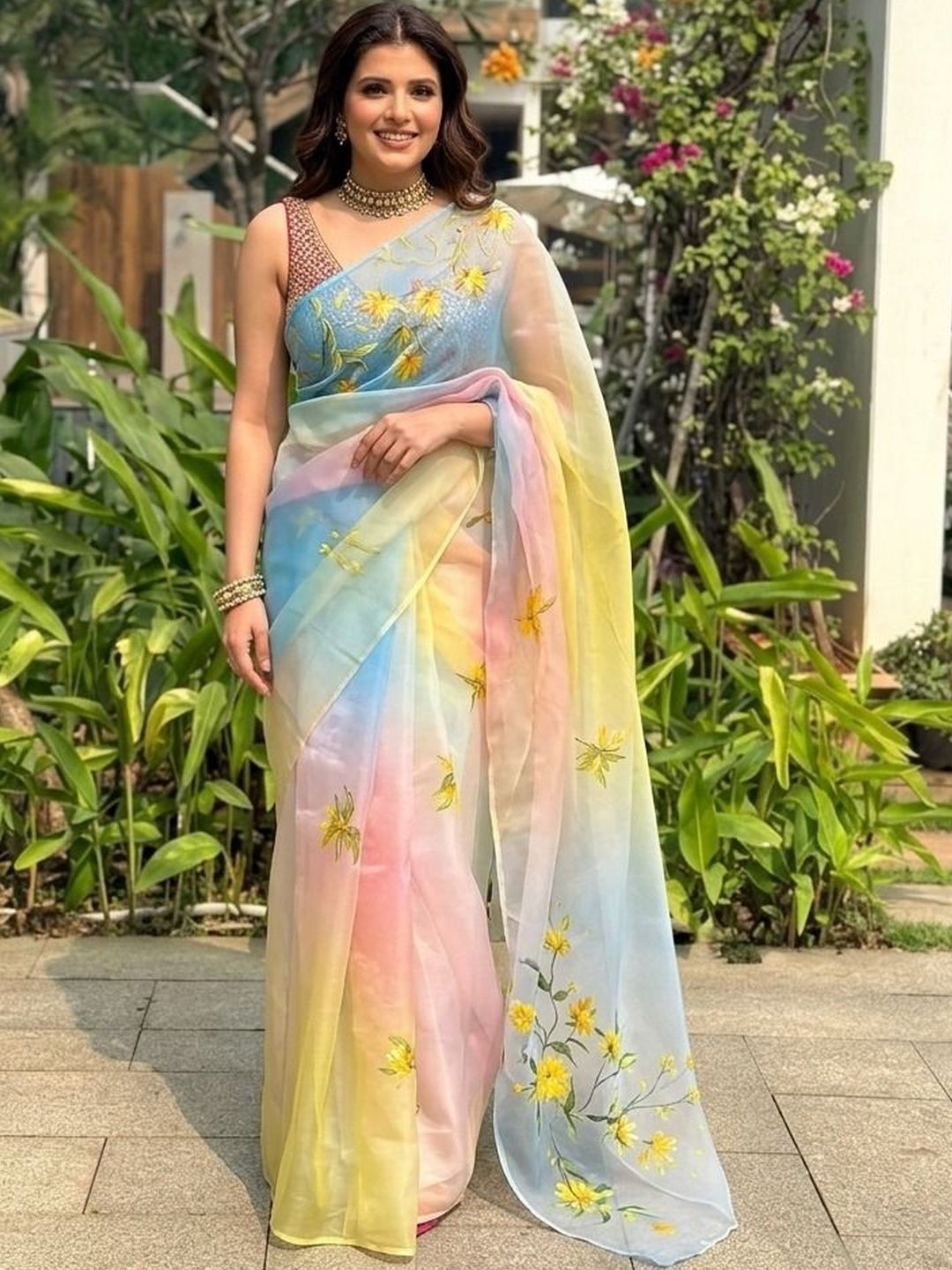 Sangria Floral Printed Sarees Blouse Piece