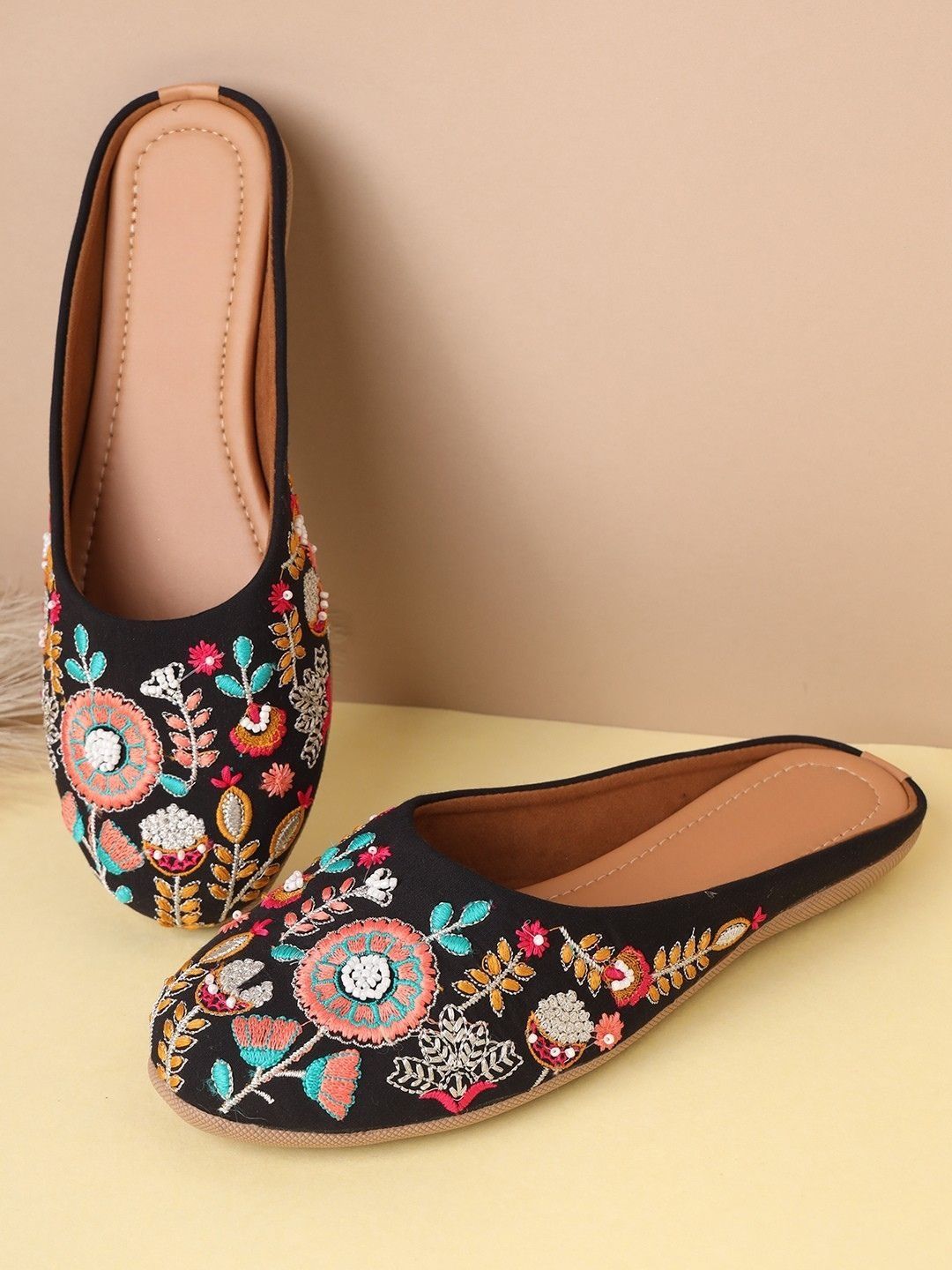 Anouk Women Embellished Party Mules with Embroidered Flats