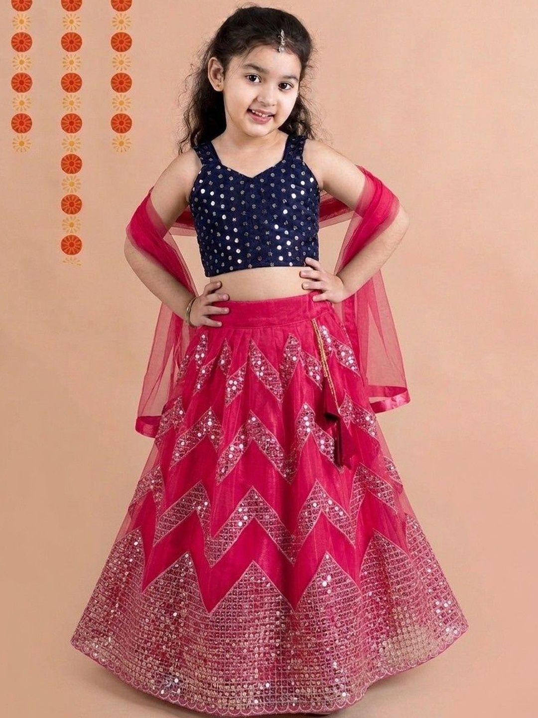 Sainur creation Girls Embellished Sequinned Ready to Wear Lehenga & Blouse With Dupatta